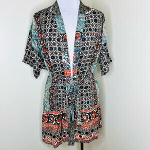 Signals Belted Kimono S/M Patterned Open Hippie India Bohemian Floral Robe Beach